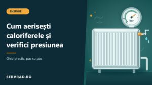 Calorifer cu aerisitor și manometru, ilustrație pentru aerisirea corectă a radiatoarelor și verificarea presiunii instalației