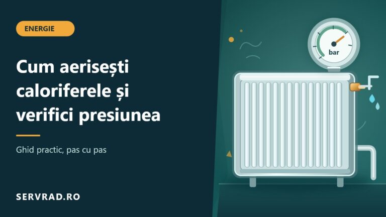 Calorifer cu aerisitor și manometru, ilustrație pentru aerisirea corectă a radiatoarelor și verificarea presiunii instalației