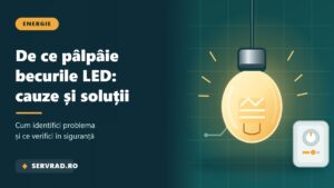Bec LED aprins care pâlpâie, alături de un întrerupător cu reglarea intensității luminii și reprezentarea oscilațiilor luminoase