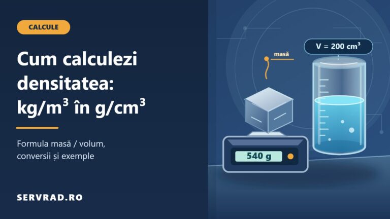 Ilustrație vectorială cu balanță digitală, cub metalic și cilindru gradat, pentru explicarea formulei densității și conversiei kg/m³ în g/cm³