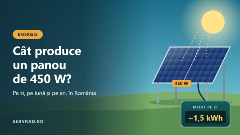 Panou fotovoltaic de 450 W în soare, cu afișaj de ~1,5 kWh pe zi