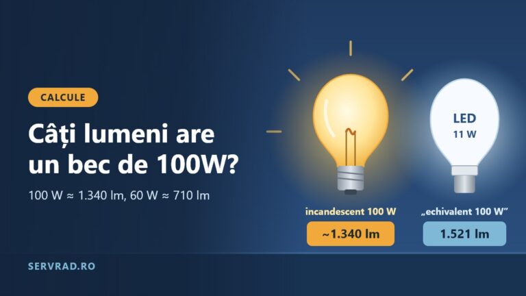 Bec incandescent clasic aprins lângă un bec LED, cu un arc de lumină și cifra de 1.340 de lumeni