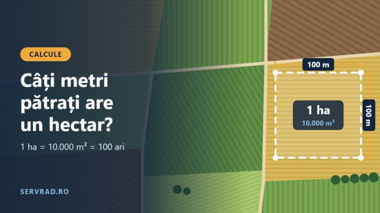 Câmpuri agricole văzute de sus, cu un pătrat de 100 m pe 100 m marcat pe teren, care reprezintă un hectar