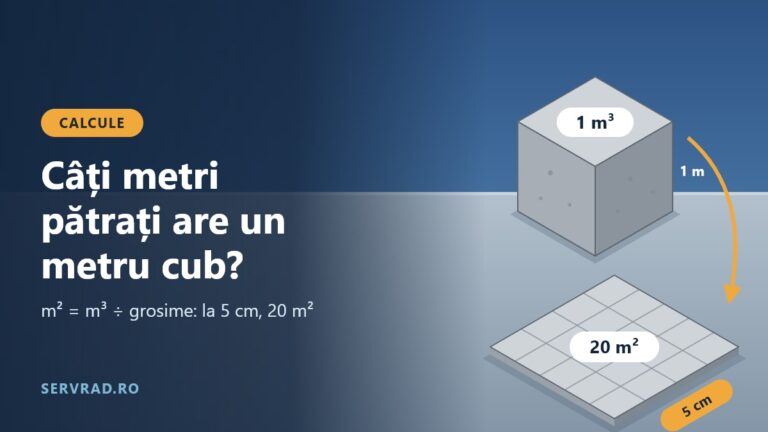 Cub de un metru cub care se întinde într-un strat subțire de 5 cm pe o suprafață de 20 de metri pătrați, cu săgeți de cotă