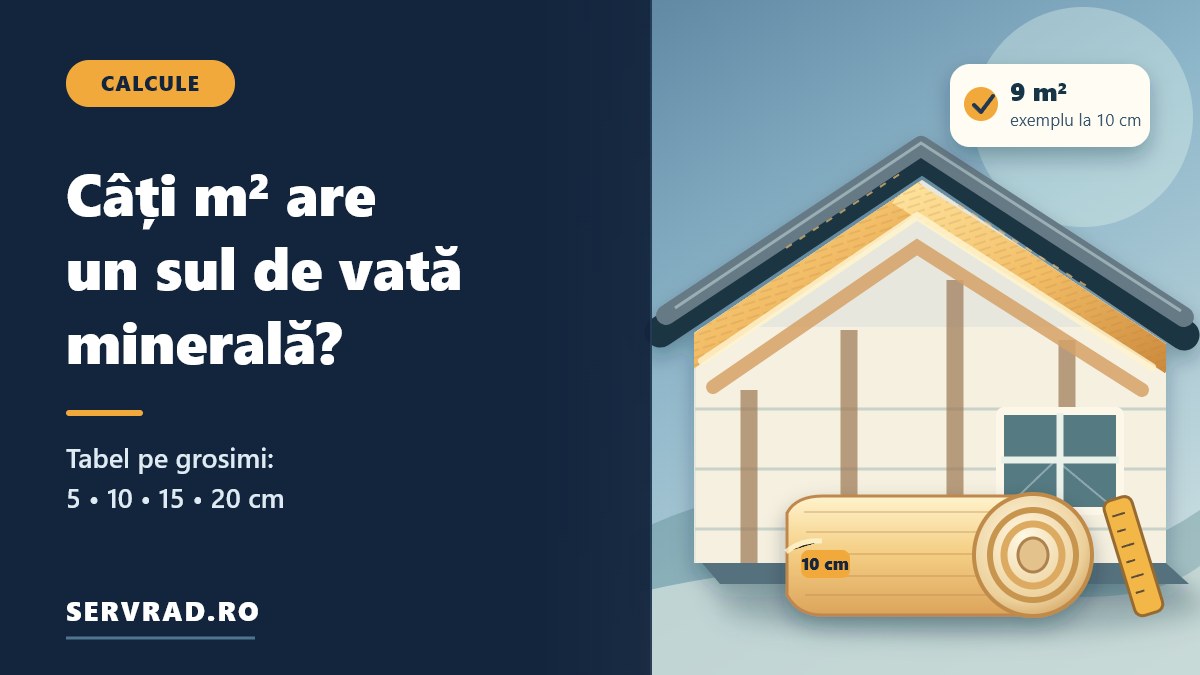 Sul de vată minerală și secțiune ilustrată a unui acoperiș de mansardă izolat, cu titlul ghidului despre câți metri pătrați acoperă o rolă