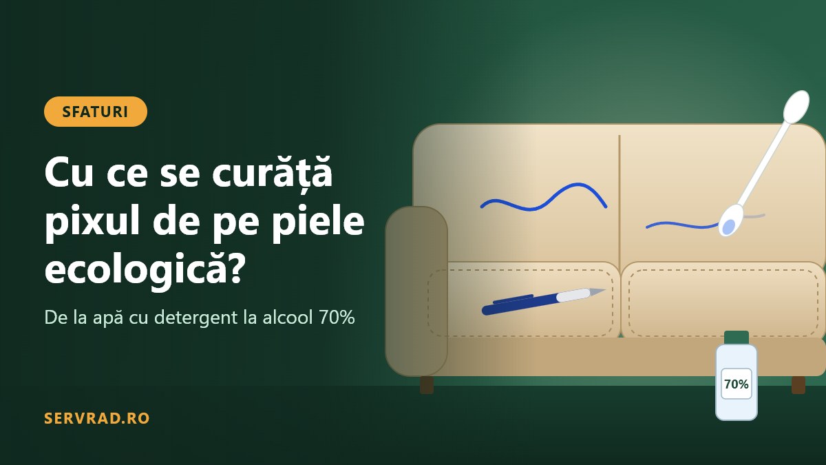 Canapea din piele ecologică deschisă la culoare cu o linie de pix albastru și un bețișor de urechi pregătit pentru curățare