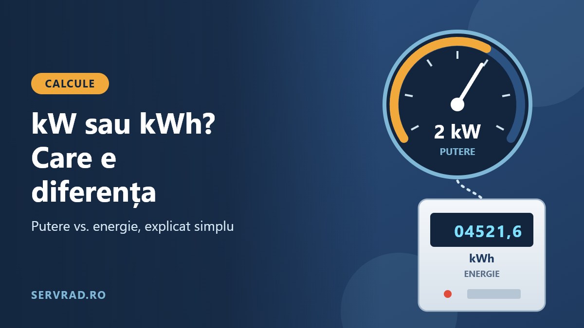 Contor electric cu afișaj în kWh lângă un vitezometru care arată puterea în kW