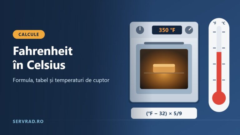 Termometru cu scală dublă Fahrenheit și Celsius lângă un cuptor cu afișaj de 350 °F