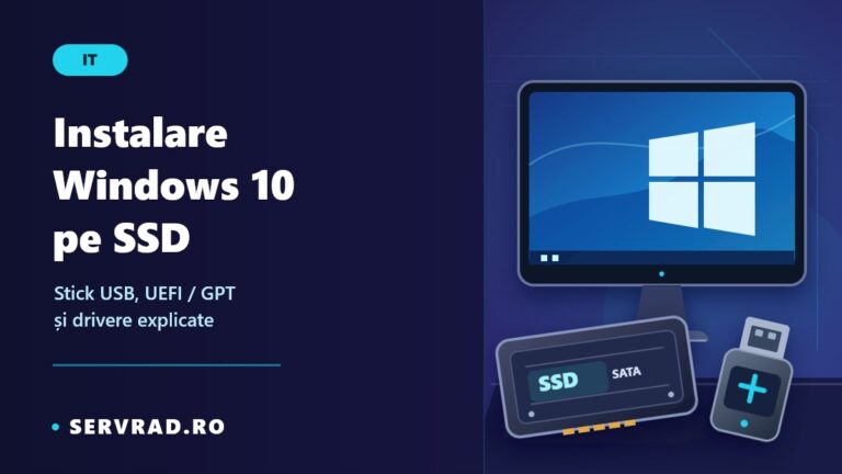 Instalare Windows 10 pe SSD, cu un calculator, un SSD și un stick USB pregătit pentru instalare în modul UEFI