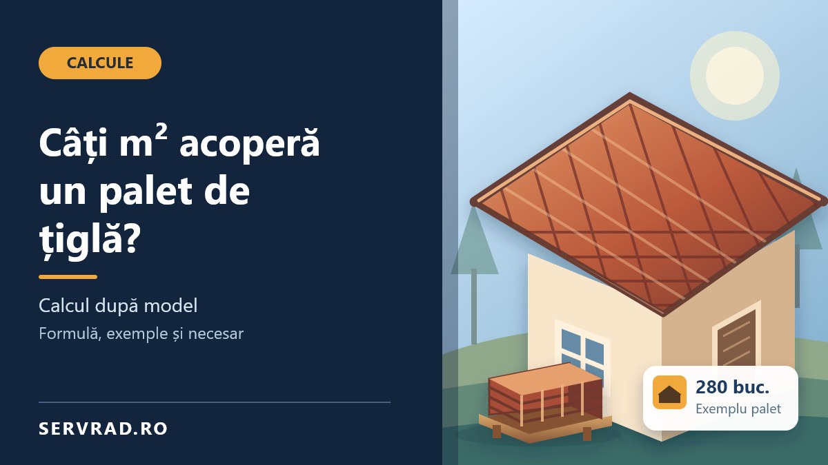 Acoperiș din țiglă ceramică și paleți cu țiglă, ilustrație pentru calculul suprafeței acoperite de un palet în funcție de model.