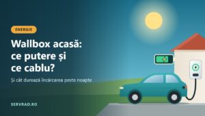 Mașină electrică încărcată de la un wallbox montat pe peretele casei